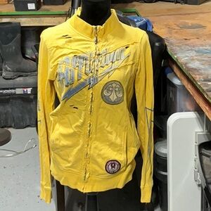 Affliction Yellow Bomber Jacket with Graphic Design